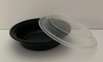 Kraft & Plastic F7024B 24 oz Microwave Safe Plastic Food Containers, Round,  Black / Clear – 150 / Case
