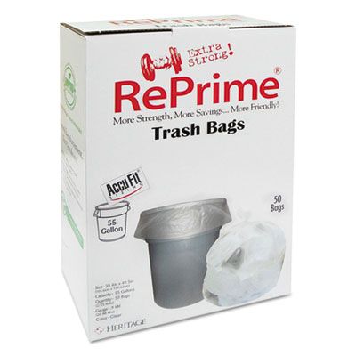 Heritage H8053PKRC1 AccuFit 55 Gallon Trash Can Liners / Garbage Bags, 1.3  Mil, 40 x 53, Black - 150 / Case
