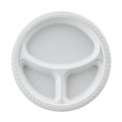 Huhtamaki Chinet 81230 First Choice 10.25" Plastic Plates with 3 Compartments, White - 500 / Case