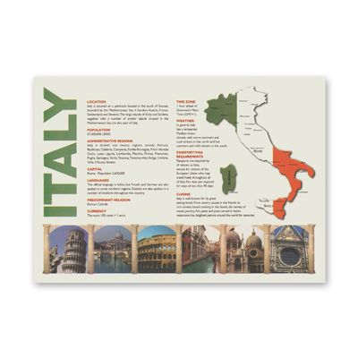 Hoffmaster PP112 Map of Italy Paper Placemats, 10" x 14" - 1000 / Case