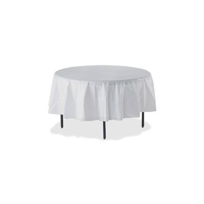 Genuine Joe 10330 84" Round Plastic Table Covers, White - 24 / Case