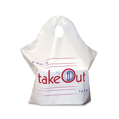 AmerCare Royal RPWB1919 Wave Top Plastic Takeout Bags, Fit 9" Boxes, White - 500 / Case 