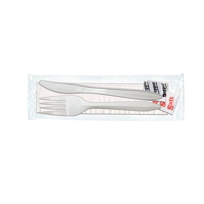 Max Packaging 98F Plastic Cutlery Kits with Knife and Fork, Paper Napkin, Salt and Pepper Packets - 250 / Case