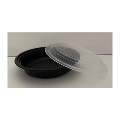 Kraft & Plastic F6016 16 oz Microwave Safe Plastic Food Containers, Round, Black / Clear – 150 / Case