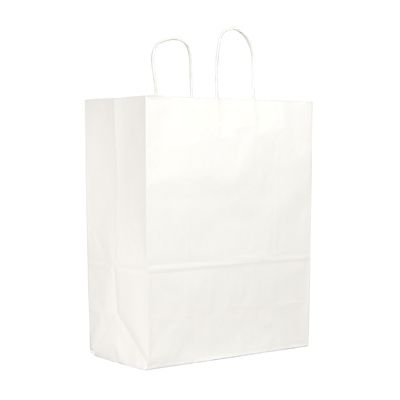 Duro 80640 Traveler Medium Paper Shopping Bags, 60#, 13" x 6" x 15.75", White - 250 / Case
