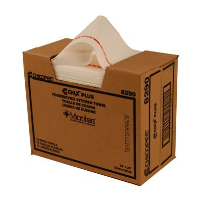 Chicopee 8290 Chix Plus Foodservice Towels with Microban, 13" x 24", White with Red Stripe - 72 / Case