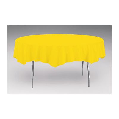 Creative Converting 703269 Touch of Color 82" Round Plastic Tablecloth, School Bus Yellow - 12 / Case