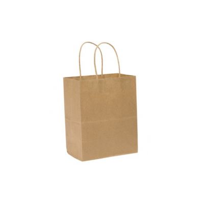 Duro 87097 Tempo Small Paper Shopping / Carryout Bags, 60#, 8" x 4-3/4" x 10-1/4", Kraft - 250 / Case