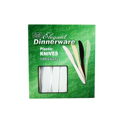 Berkley Square 1061008 Elegant Dinnerware Plastic Knives, Heavy Duty Polystyrene, Boxed, White - 1000 / Case