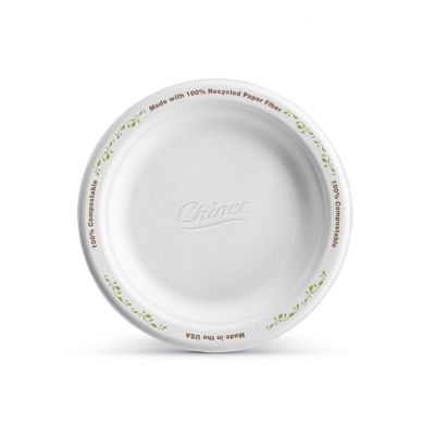 Huhtamaki Chinet 22540 Enviro Vines 6" Paper Plates, Molded Fiber, White with Rim Design - 1000 / Case