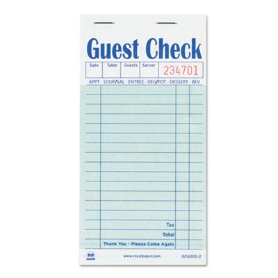 AmerCareRoyal GC60002 Guest Check Book, Carbon Duplicate, 17 Lines, 50 / Book, 3.5" x 6.7" - 50 / Case