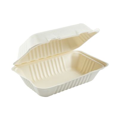 AmerCareRoyal HL-96NPFA Primeware Hoagie Hinged Lid Carryout Containers, Molded Fiber, 9" x 6", White / Natural - 250 / Case