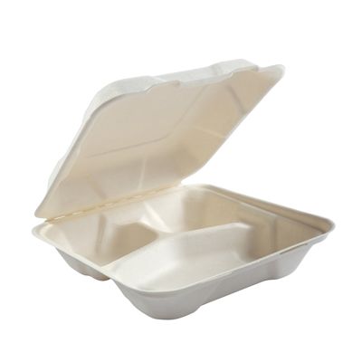 AmerCareRoyal HL-83 Primeware Medium Hinged Lid Carryout Containers, 3 Compartment, Molded Fiber, 7.875" x 8" x 2.5", White / Natural - 200 / Case