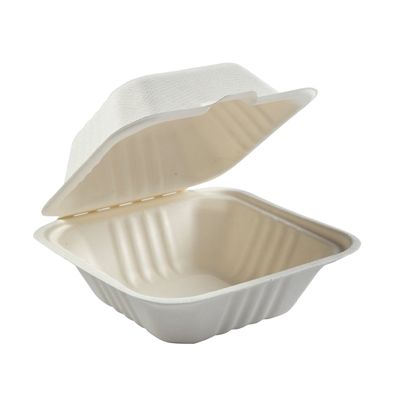 AmerCareRoyal HL-66 Primeware Sandwich Hinged Lid Carryout Containers, Molded Fiber, 6" x 6" x 3.16", White / Natural - 500 / Case
