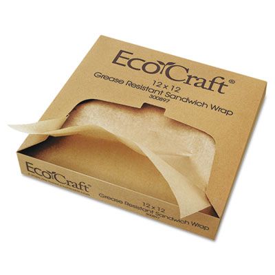 Bagcraft 300897 Ecocraft Food Wrap / Liner Sheets, Grease-Resistant Paper, 12" x 12" - 5000 / Case
