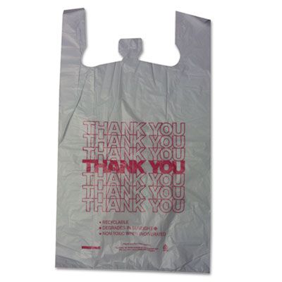 Barnes 18830THYOU Thank You Plastic Shopping Bags, 18" x 8" x 30", White - 500 / Case