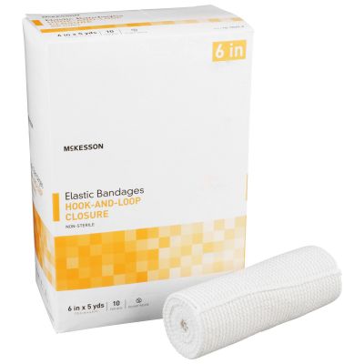 McKesson 16-1033-6 Elastic Bandage, Hook & Loop Closure, 6" x 5 Yds, NonSterile - 50 / Case