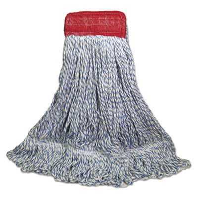 Boardwalk 553 Floor Finish Mop Heads, Wide, Rayon / Polyester, Large, White / Blue - 12 / Case