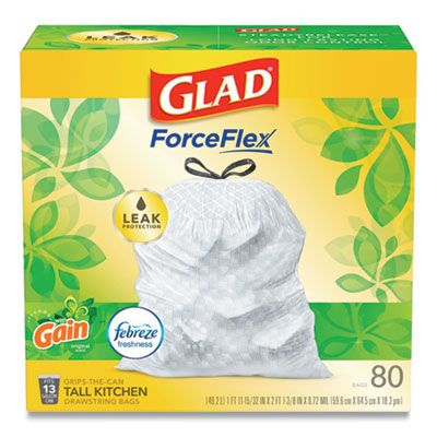 Clorox 78900 Glad ForceFlex Odorshield 13 Gallon Kitchen Drawstring Bags, Gain Original, White - 240 / Case
