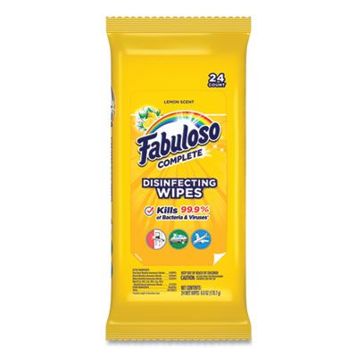 Colgate Palmolive 98719 Fabuloso Disinfecting Wipes, Lemon Scent, 7" x 7", 24 / Pack - 12 / Case