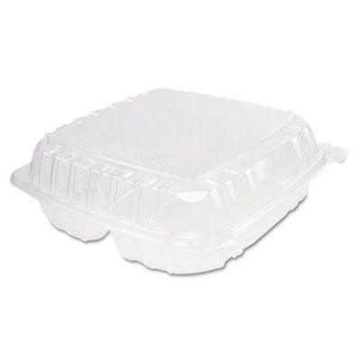 Dart Solo C95PST3 ClearSeal Plastic Hinged Container, 3 Compartments, 8.9" x 9.4" x 3", Clear - 200 / Case
