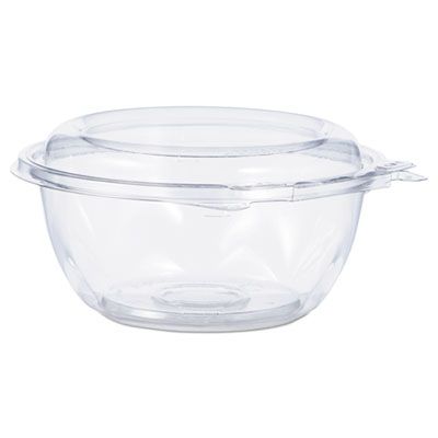 Dart CTR12BD 12 oz SafeSeal Tamper-Resistant Plastic Bowls with Attached Lid, 5-1/5" Dia. x 2-3/5", Clear - 240 / Case