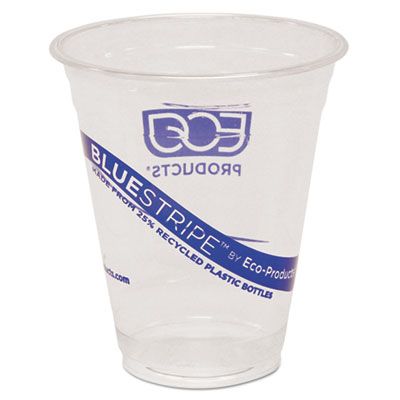 Eco-Products EPCR12 12 oz Plastic Cold Cups, Recycled PET, Clear / Blue Stripe - 500 / Case