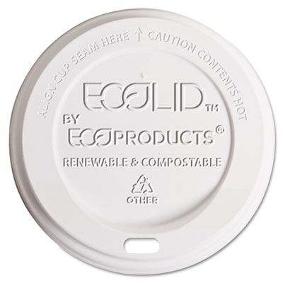 Eco-Products EPECOLIDW Lids for 10-20 oz Hot Cups, Plant-Based Plastic, White - 800 / Case