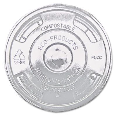 Eco-Products EPFLCC GreenStripe Compostable PLA Plastic Flat Lids for 9, 12, 16 & 20 oz Cold Cups, Clear - 1000 / Case