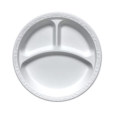 Ecopax PP093 9" 3 Compartment Plates, Minerals / Polypropylene, Ivory - 400 / Case