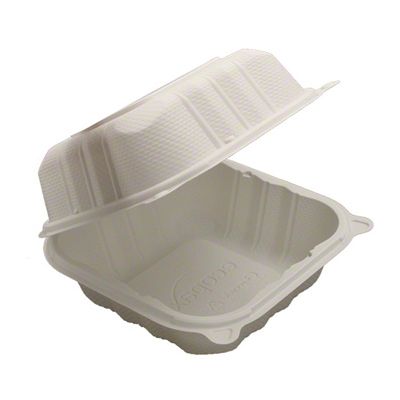 Ecopax PP225 Sandwich Plastic Hinged Lid Container, Polypropylene, 6" x 6" x 3.25", White - 250 / Case