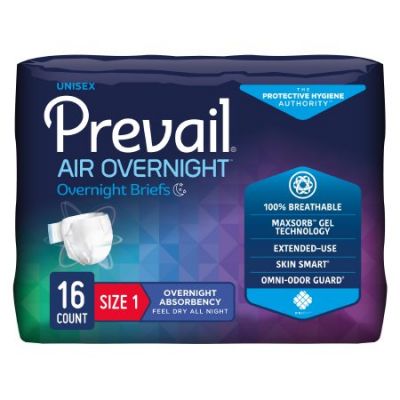 Prevail Air Overnight Adult Diapers with Tabs, Size 2 (Large 45-62 in.) - 18 / Case