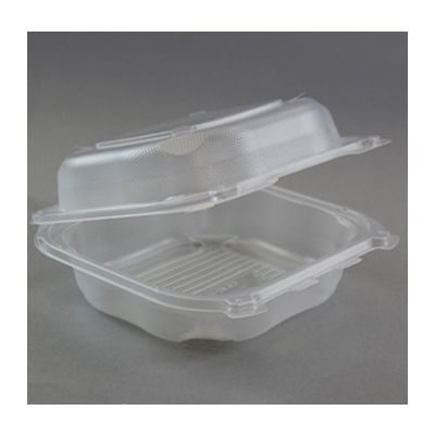 Genpak CLX200-CL Large Hinged Lid Plastic Carryout Container, Polypropylene, 8.35" x 8.32" x 2.88", Clear - 150 / Case