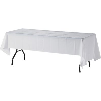 Genuine Joe 10328 Plastic Table Covers, 54" x 108", White - 24 / Case