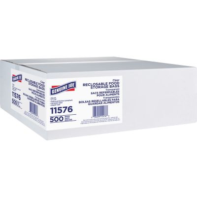 Genuine Joe 11576 Quart Reclosable Plastic Food Storage Bags, 1.75 Mil, Clear - 500 / Case