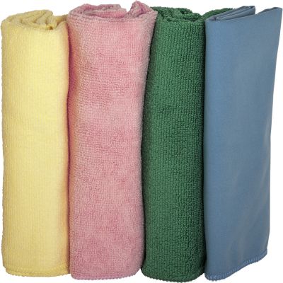 Genuine Joe 48261 Microfiber Cleaning Cloths, Color Coded, Yellow / Pink / Green / Blue Suede - 144 / Case