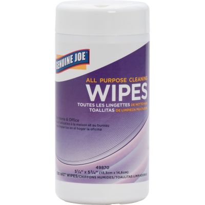 Genuine Joe 49870 All-Purpose Cleaning Wipes, 100 / Tub, 5.13" x 5.88", White - 12 / Case