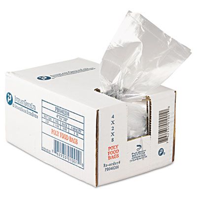Inteplast PB040208 Food Grade Plastic Bags, 0.68 Mil, 16 oz, 4" x 2" x 8", Clear - 1000 / Case