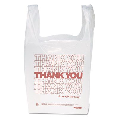 Inteplast IBSTHW1VAL 'Thank You' Plastic T-Shirt Bag with Handles, 12.5 Mic, 11.5" x 21" x 6.5", White - 900 / Case