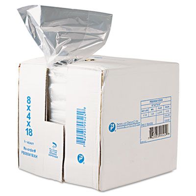 Inteplast PB080418R Food Grade Plastic Bags, 0.68 Mil, 8 Quarts, 8" x 4" x 18", Clear - 1000 / Case