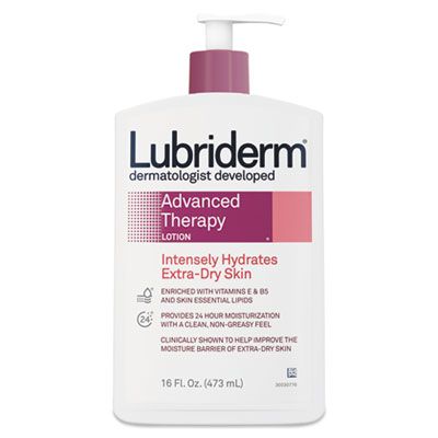 Johnson & Johnson 48322 Lubriderm Advanced Therapy Lotion, Intensely Hydrates Extra-Dry Skin, 16 oz Pump Bottle - 12 / Case