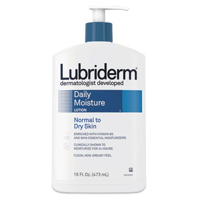 Johnson & Johnson 48323 Lubriderm Daily Moisture Lotion, Normal to Dry Skin, 16 oz Pump Bottle - 12 / Case