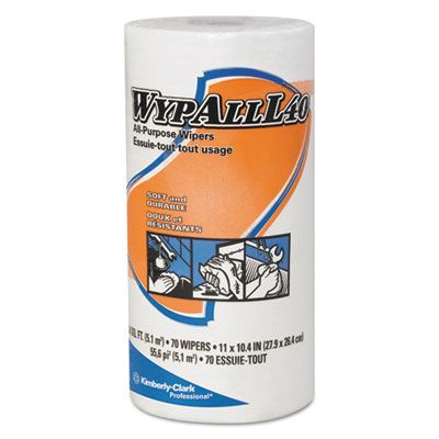 Kimberly-Clark 05027 WypAll L40 DRC Wipers, 70 / Small Roll, 10.4" x 11", White - 24 / Case