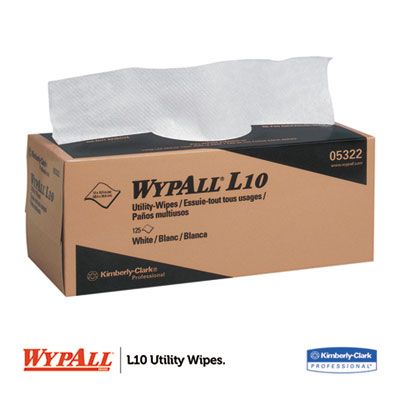 Kimberly-Clark 05322 WypAll L10 Utility Towels, 1 Ply, Recycled, 12" x 10.25", White - 2250 / Case