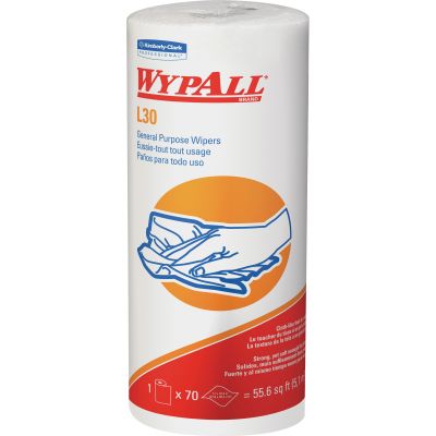 Kimberly-Clark 05843 WypAll L30 All Purpose Wipers, 70 / Small Roll, 10.4" x 11", White - 24 / Case