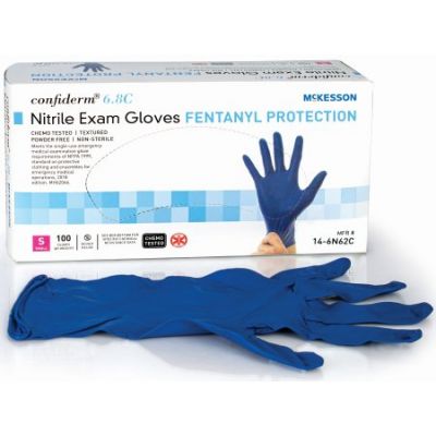 McKesson 14-6N62C Confiderm 6.8C Nitrile Exam Gloves, Powder-Free, Small, Chemo Tested, Blue - 100 / Case