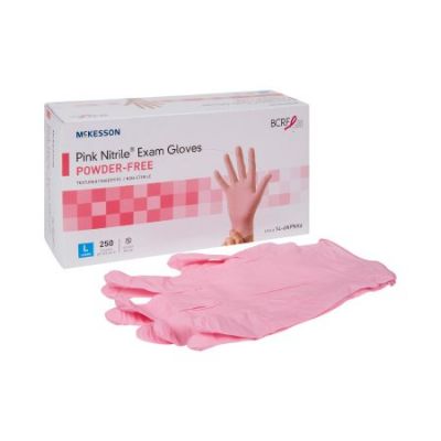 McKesson Nitrile Exam Gloves, Powder Free, Large, Pink - 250 / Case