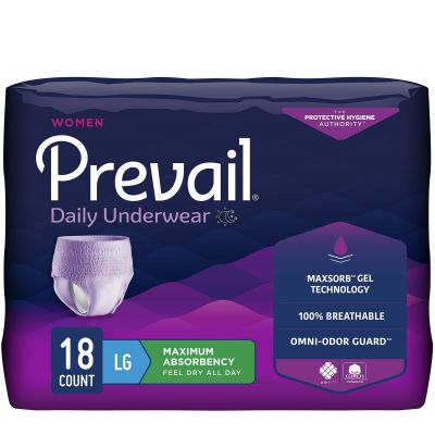 Prevail Daily Pull-Up Underwear for Women, Large (38-50 in.), Maximum - 18 / Case