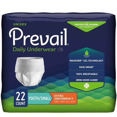 Prevail Pull-Up Daily Underwear, Small / Youth (20-34 in.), Extra - 22 / Case