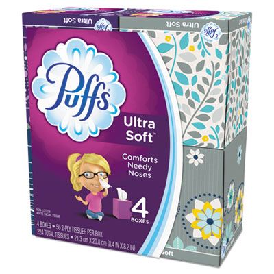 P&G 35295 Puffs Ultra Soft Facial Tissue, 2 Ply, 56 Tissues / Cube Box, White - 24 / Case